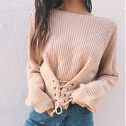 Frauen Strickpullover mit dekorativem Schnürdetail