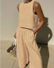 Frauen Zweiteiliges Set mit ärmellosem Top und weiten Hosen