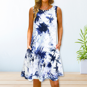 Frauen ärmelloses A-Linien Sommerkleid mit Taschen