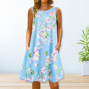 Frauen ärmelloses A-Linien Sommerkleid mit Taschen