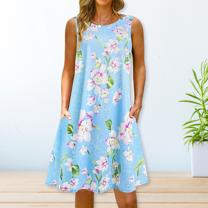 Frauen ärmelloses A-Linien Sommerkleid mit Taschen