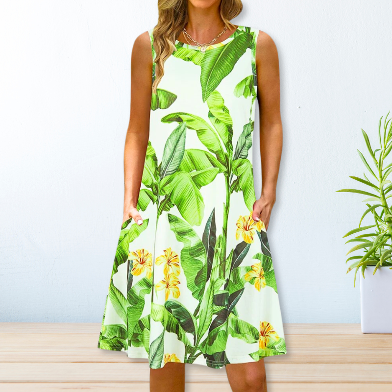 Frauen ärmelloses A-Linien Sommerkleid mit Taschen