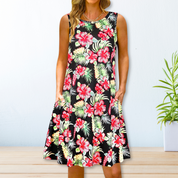 Frauen ärmelloses A-Linien Sommerkleid mit Taschen