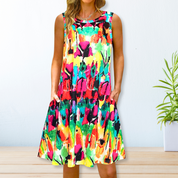 Frauen ärmelloses A-Linien Sommerkleid mit Taschen