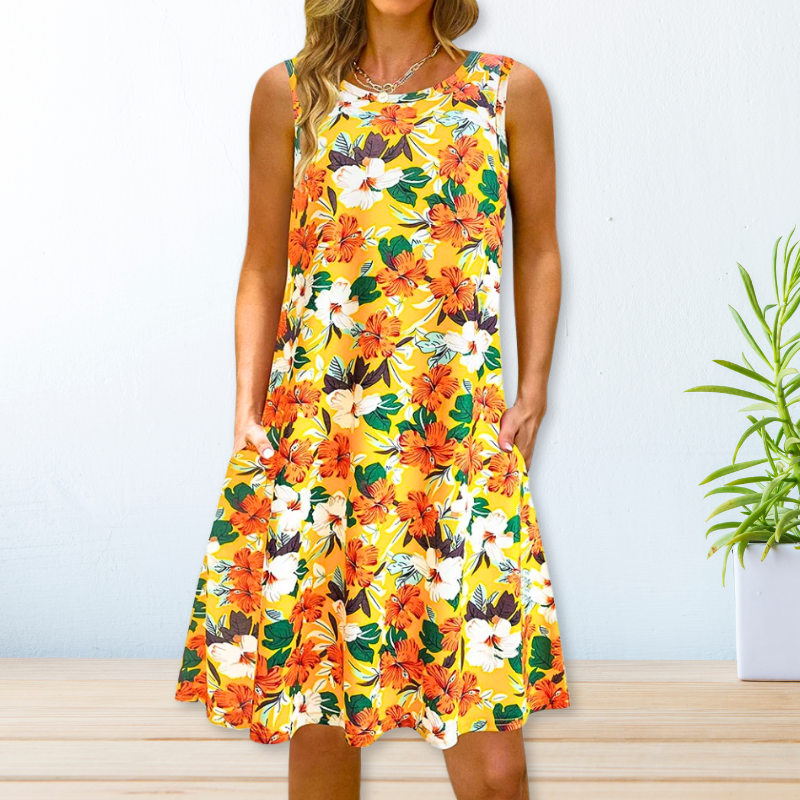 Frauen ärmelloses A-Linien Sommerkleid mit Taschen