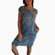 Freizeitkleid mit Blumendruck, kurzen Ärmeln und Taschen für Damen