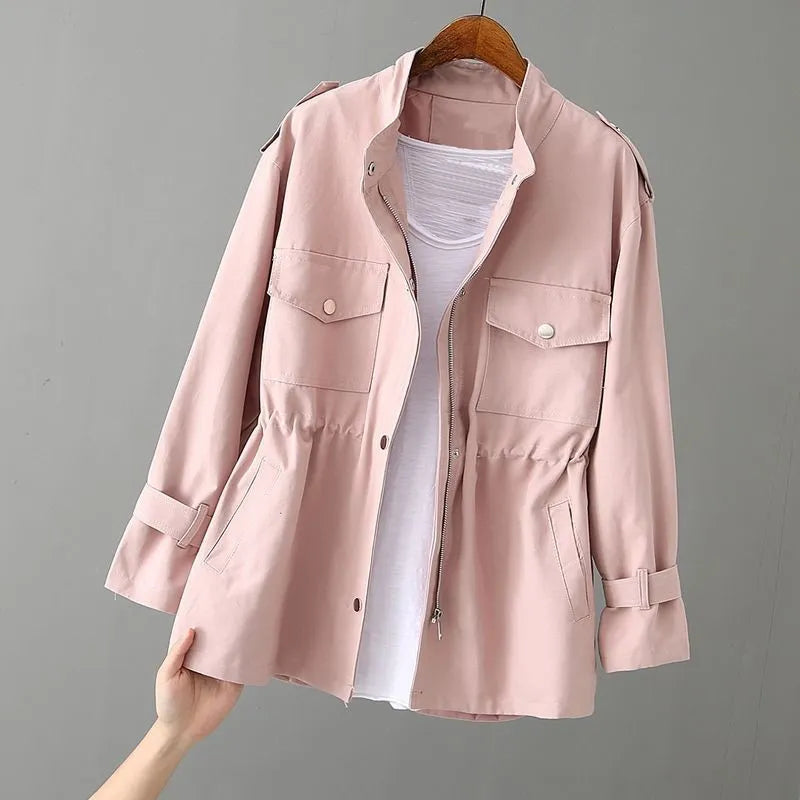 Frühlingsjacke für Damen mit Kordelzug und Reißverschluss