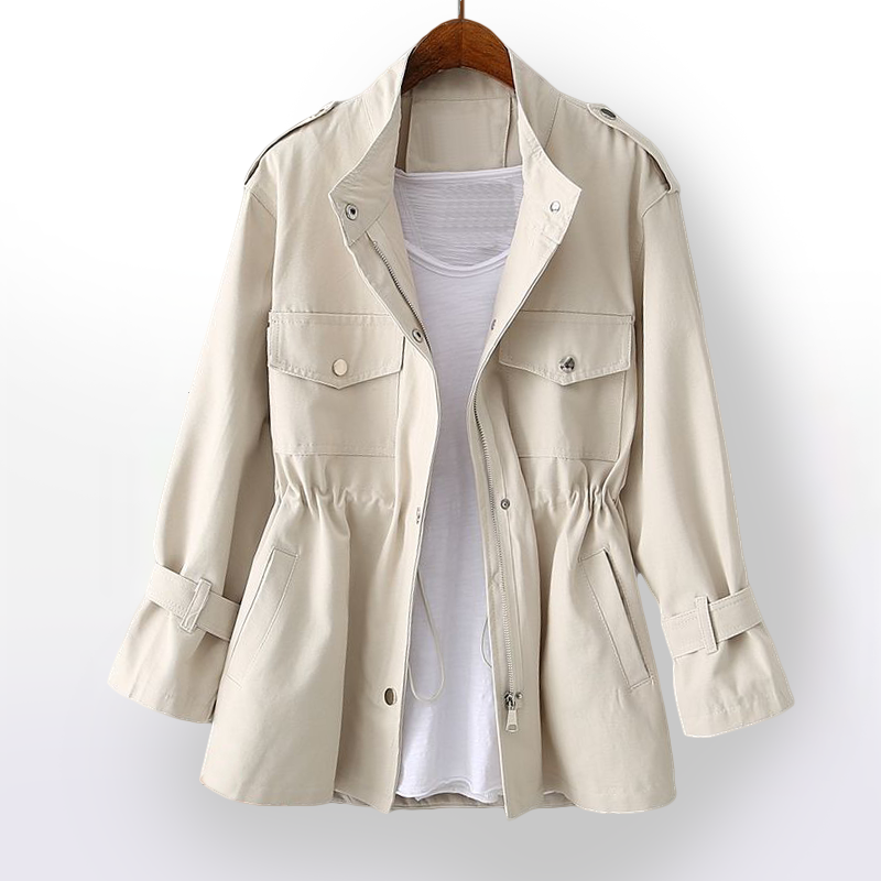 Frühlingsjacke für Damen mit Kordelzug und Reißverschluss