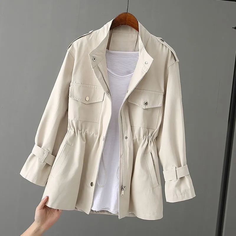 Frühlingsjacke für Damen mit Kordelzug und Reißverschluss