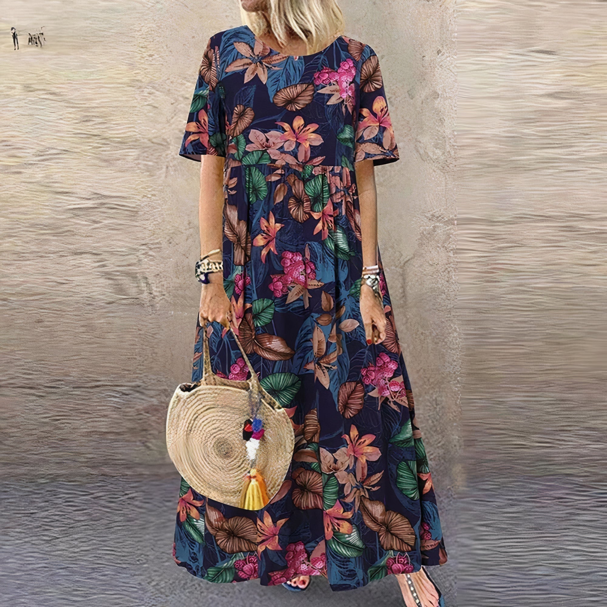 Geblümtes Maxikleid mit kurzen Ärmeln für Frauen