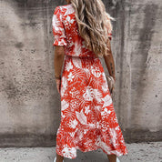Geblümtes Midikleid für Damen mit kurzen Ärmeln und Schlitz