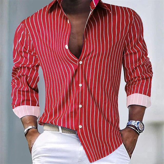 Men's striped long-sleeved shirt with a classic collar