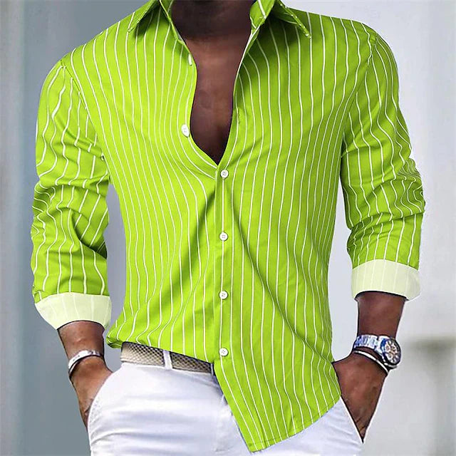 Men's striped long-sleeved shirt with a classic collar
