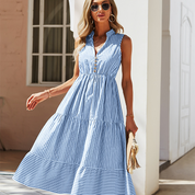 Gestreiftes ärmelloses Kleid für Frauen für den Sommer