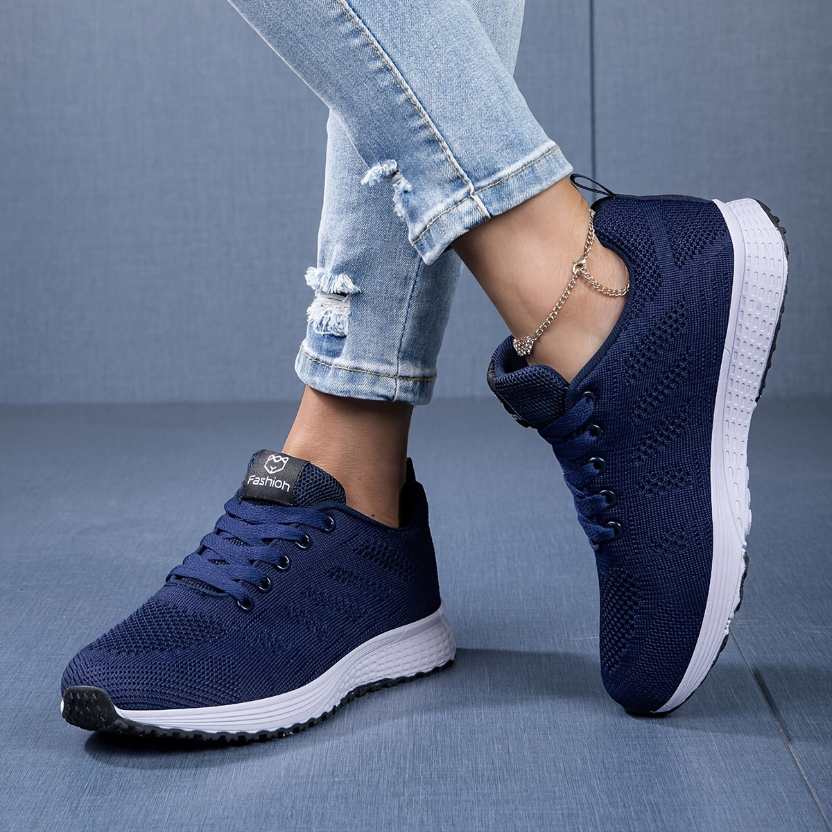 Gestrickte Damen-Sneaker zum Schnüren mit gepolsterter Sohle und Mesh-Obermaterial