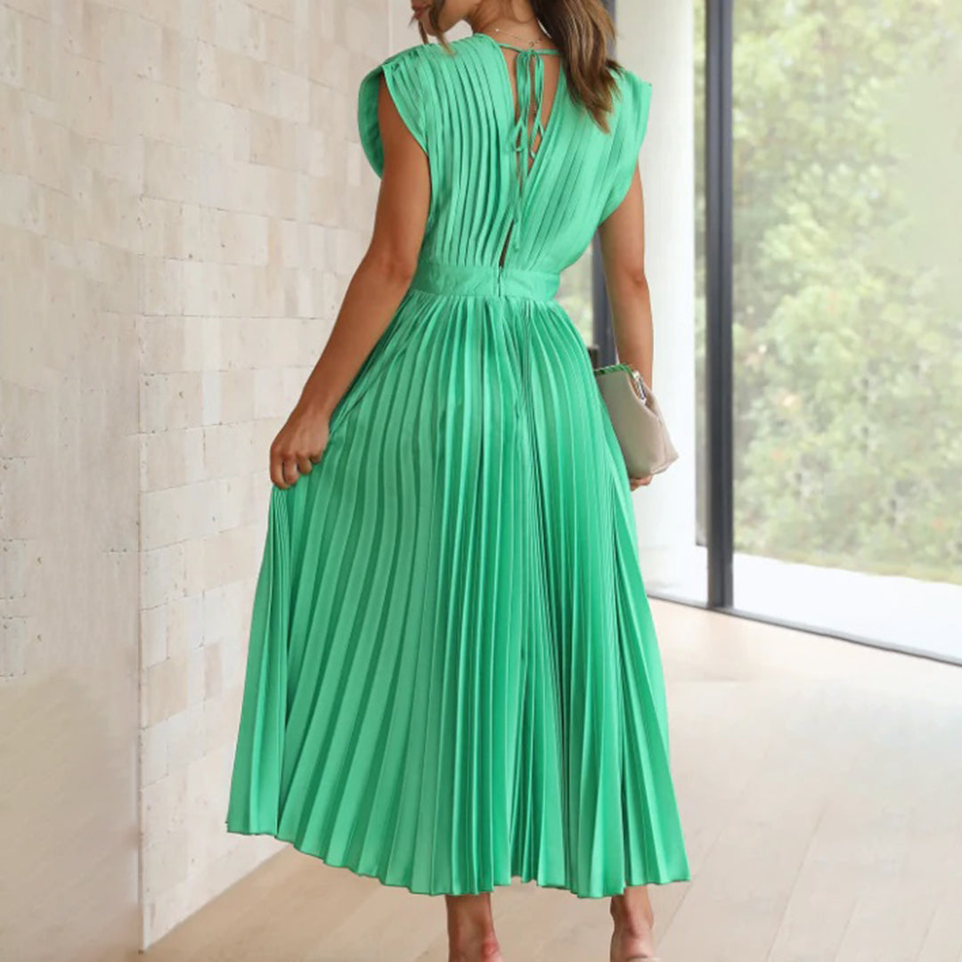 Plissiertes Chiffon-Midikleid für Damen mit tiefem V-Ausschnitt