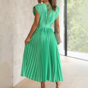Plissiertes Chiffon-Midikleid für Damen mit tiefem V-Ausschnitt