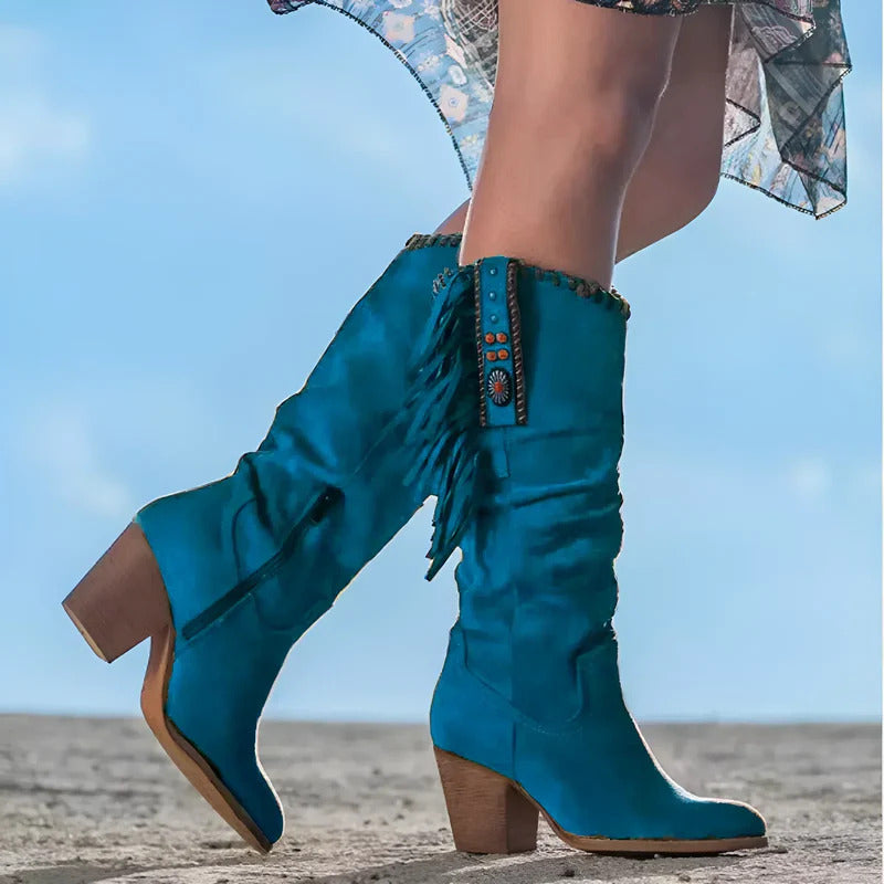Halbhohe Damen-Westernstiefel mit Reißverschluss und Blockabsatz