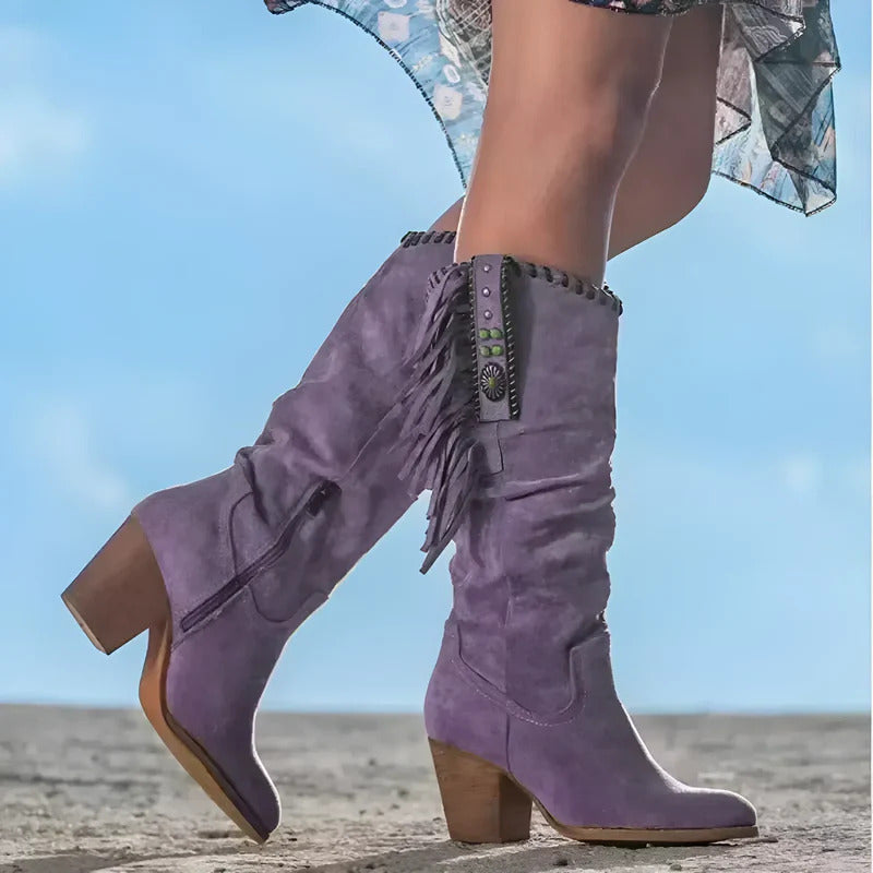 Halbhohe Damen-Westernstiefel mit Reißverschluss und Blockabsatz