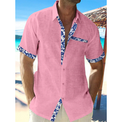 Men's short-sleeved shirt with floral trim