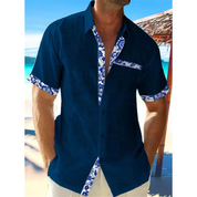 Men's short-sleeved shirt with floral trim