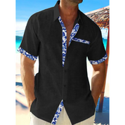 Men's short-sleeved shirt with floral trim