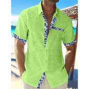 Men's short-sleeved shirt with floral trim