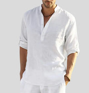 Men's linen shirt with collar and half button placket