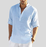 Men's linen shirt with collar and half button placket