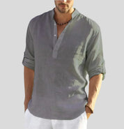 Men's linen shirt with collar and half button placket