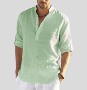 Men's linen shirt with collar and half button placket