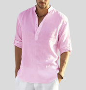 Men's linen shirt with collar and half button placket