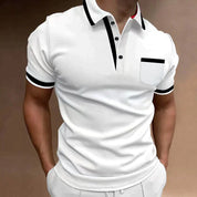 Men's polo shirt with contrasting collar and chest pocket