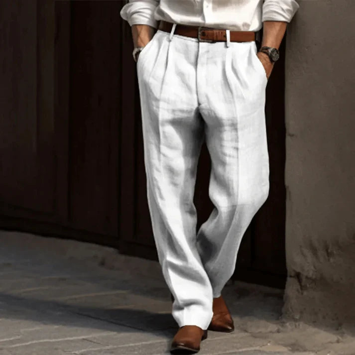 Herren-Retro-Hose mit geradem Bein, Bundfalten und Taschen