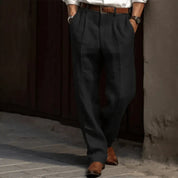 Herren-Retro-Hose mit geradem Bein, Bundfalten und Taschen