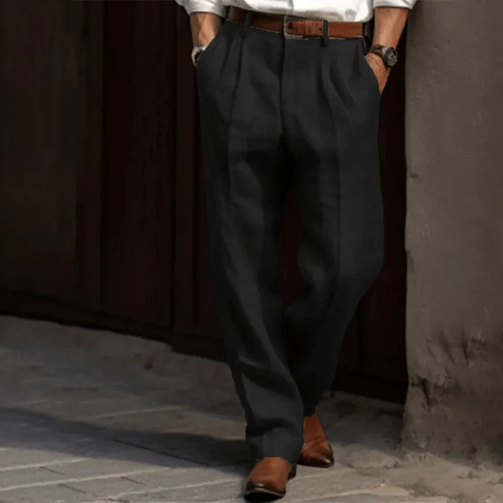 Herren-Retro-Hose mit geradem Bein, Bundfalten und Taschen