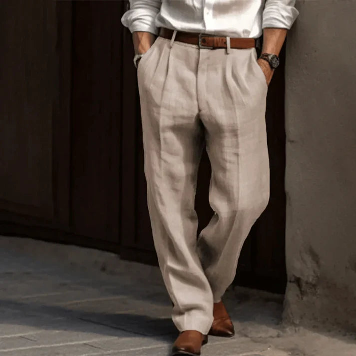 Herren-Retro-Hose mit geradem Bein, Bundfalten und Taschen