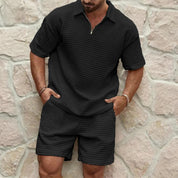 Herren-Set aus kurzärmligem Hemd und Shorts mit Reißverschlusskragen