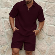 Herren-Set aus kurzärmligem Hemd und Shorts mit Reißverschlusskragen