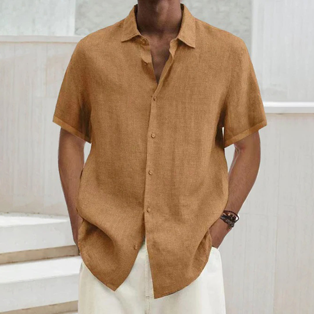 Men's summer shirt with button placket and collar