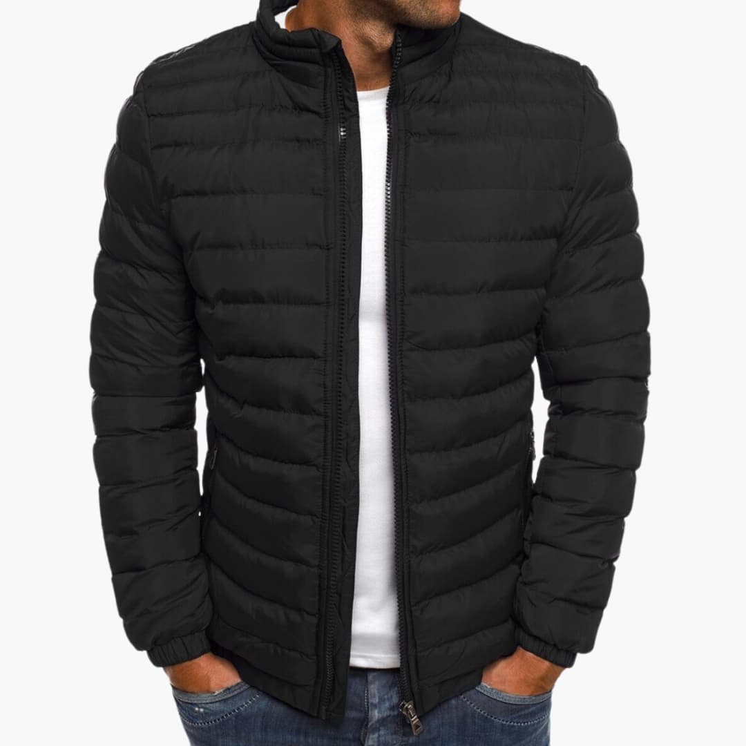 Herren-Steppjacke mit Reißverschluss, Stehkragen und Seitentaschen