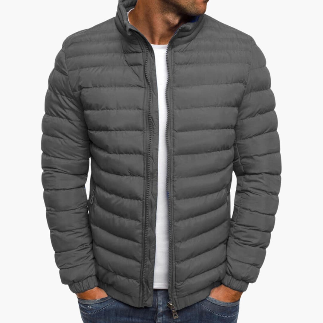Herren-Steppjacke mit Reißverschluss, Stehkragen und Seitentaschen