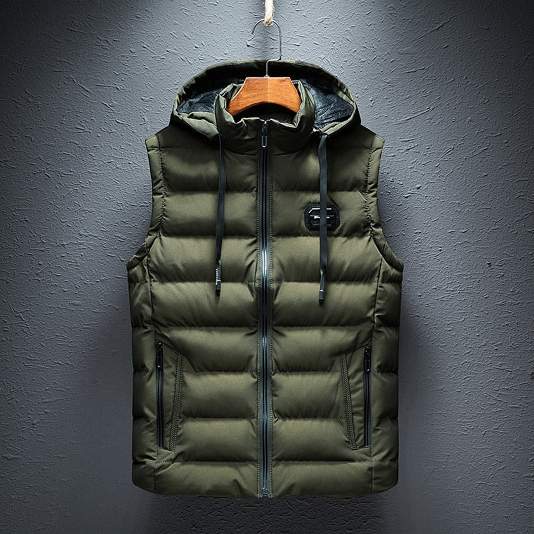 Herren-Steppweste mit Kapuze, Reißverschluss und wattiertem Design