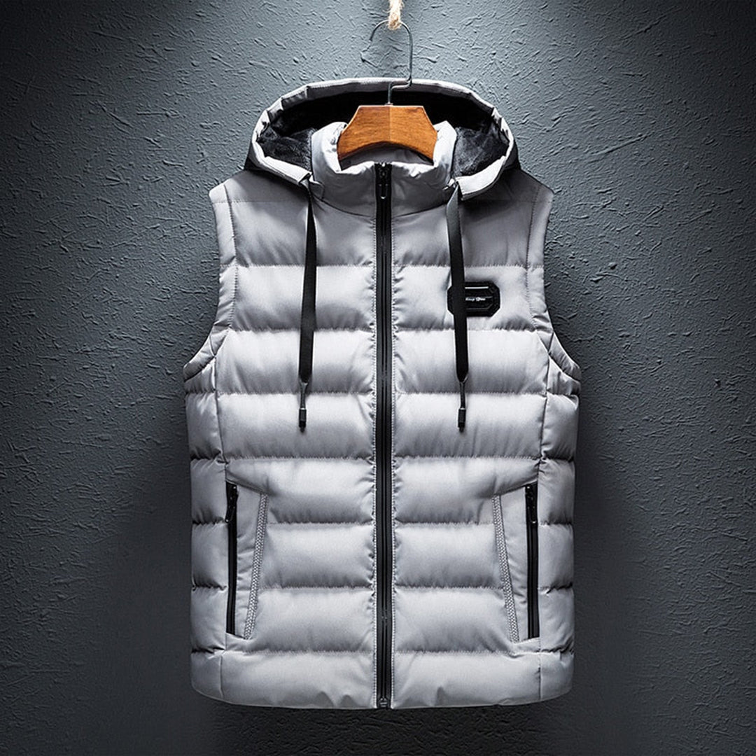 Herren-Steppweste mit Kapuze, Reißverschluss und wattiertem Design