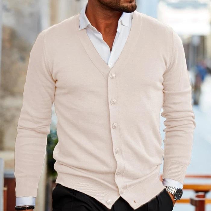 Herren-Strickjacke mit Rippenbündchen und V-Ausschnitt