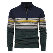 Herren-Winterpullover mit halbem Reißverschluss und Jacquard-Strickmuster