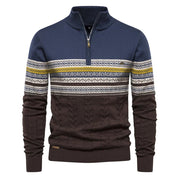 Herren-Winterpullover mit halbem Reißverschluss und Jacquard-Strickmuster