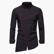 Herren Casual Hemd mit asymmetrischer Knopfleiste und Stehkragen