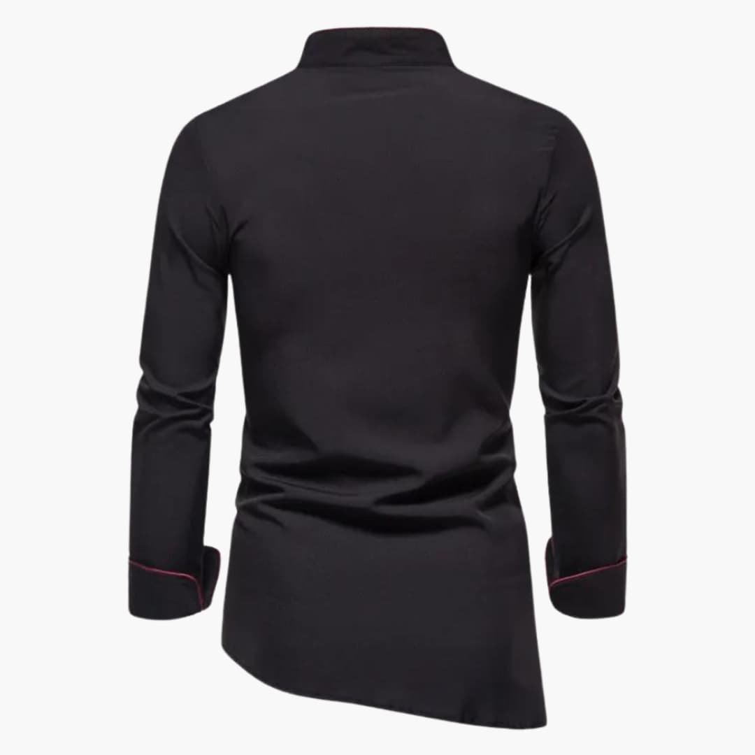 Herren Casual Hemd mit asymmetrischer Knopfleiste und Stehkragen