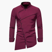 Herren Casual Hemd mit asymmetrischer Knopfleiste und Stehkragen